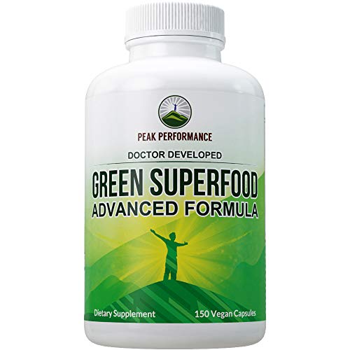 Super Greens 150 Capsules - Green Juice Superfood Supplement with 25 All Natural Amazing Ingredients. Max Energy and Detox Super Food Pills with Spirulina, Spinach, Kale, Turmeric, Probiotics