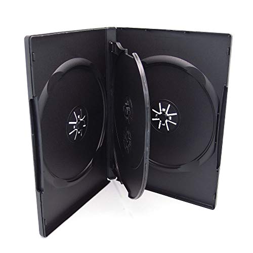 10 Pack Maxtek Standard 14mm Black Quad 4 Disc DVD Cases with Double Sided Flip Tray and Outter Clear Sleeve