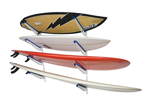 StoreYourBoard Metal Surfboard Storage Rack, 4 Surf Adjustable Home Wall Mount