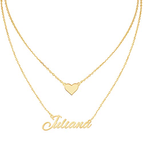 Layered Choker Name Necklace Personalized with Heart, Custom Nameplate Pendant 18K Gold Plated Christmas Gift