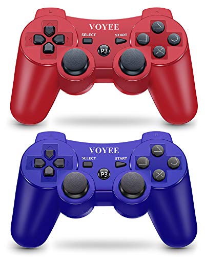 VOYEE PS3 Controller, Upgraded PS3 Wireless Controller for Sony Playstation 3 (Blue & Red)