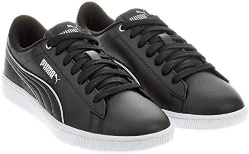 PUMA Womens Vikky V2 Black Silver Leather Sneakers Walking Shoes 9.0