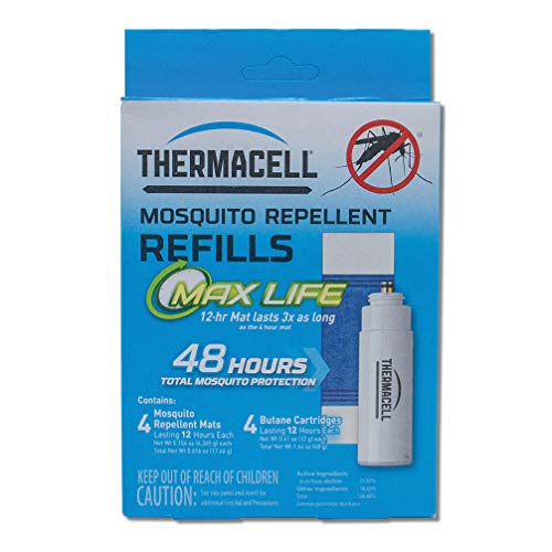 Thermacell Max Life Mosquito Repellent Refills, 48-Hour Pack; Mat Lasts 3x Longer than Originals; Contains 4 Scent-Free, 12-Hour Repellent Mats and 4 Fuel Cartridges; DEET-free, No Spray, No Mess