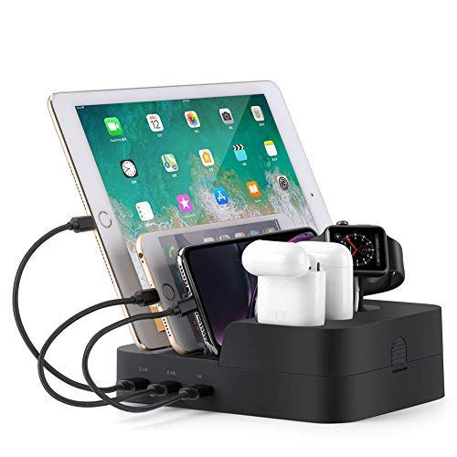 Ocim 6 Port USB Charging Station,Multiple Devices Desktop Charger Docking Organizer Compatible for Airpods Apple iWatch iPhone iPad Tablets and Smart Cell Phones