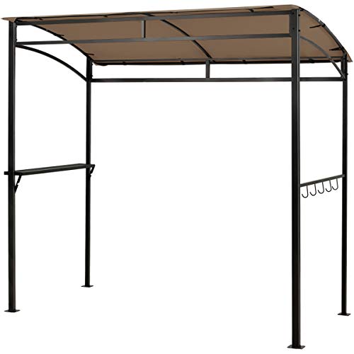 Tangkula 7ft Grill Gazebo, Patio Barbecue Canopy with Serving Shelf and Storage Hooks, Curved Grill Shelter w/Heavy-Duty Steel Frame Sunshade Awning for Outdoor Garden (Coffee)