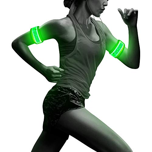 Pack of 2pcs- LED Sports Saftey Flashing Reflective Armband with High Visibility Light up Glow in The Dark Bracelet for Cycling, Jogging, Walking and Running (Green)