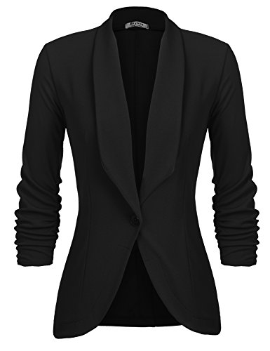 Beyove Blazer for Women 3/4 Sleeve Blazer Open Front Suit Jacket Work Office Blazer Black XXL