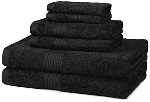AmazonBasics 6-Piece Fade-Resistant Cotton Bath Towel Set - Black
