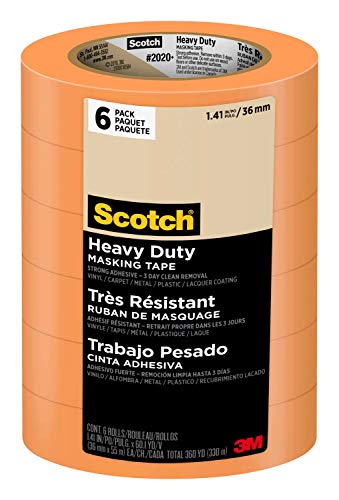 Scotch Painter's Tape 2020+-48TP6 Scotch Heavy Duty Masking, 1.88 inch x 60.1 Yard, 6 Rolls Painter’s Tape, 1.88' Width, Orange