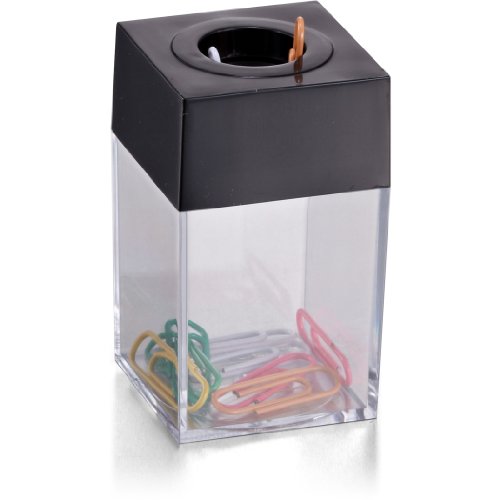 Officemate OIC Small Clip Dispenser with Magnetic Top, Clear/Black (93687)