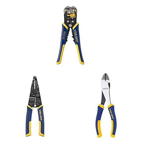 IRWIN VISE-GRIP Wire Stripper, Self-Adjusting, 8-Inch with Wire Stripping Tool/Wire Cutter, 8-Inch & Diagonal Cutting Pliers, 6-Inch (2078300, 27839, 27836)