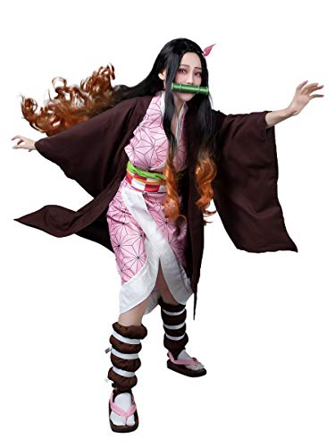 Cosfun Nezuko Kamado Cosplay Costume Kimono Jacquard ver. mp005697 (Small) Pink