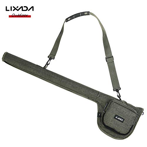 Lixada Premium Fishing Rod Bag, Portable Canvas Fly Fishing Rod Storage Tubes Fly Rods Reels Durable Carry Case with Shoulder Strap
