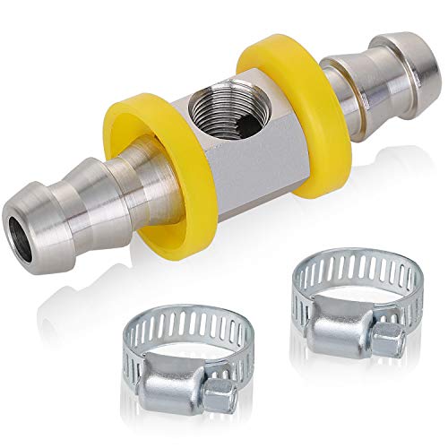 Hromee 3/8” Fuel Line Fuel Pressure Barbed T-Fitting Adapter with 1/8-27 NPT Sensor Port and 7/8” Hose Clamp