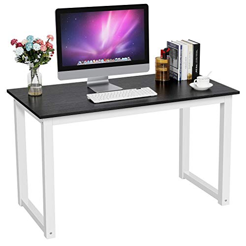 YAHEETECH Simple Computer Desk, PC Laptop Writing Study Table, Gaming Computer Table, Workstation Wood Desktop Metal Frame, Modern Home Office Furniture