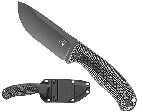 Off-Grid Knives - Tracker-X D2 Tool Steel Fixed Blade Knife, Full Tang with Grippy Micarta Scales, Kydex Sheath, Bushcraft, Hunting, Survival, Camping, Hard-Use Tool (Blackwash)