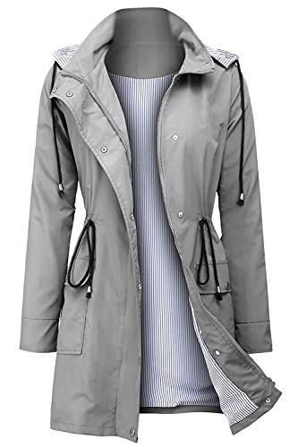 Arthas Women Light Rain Jacket Waterproof Active Outdoor Trench Raincoat with Hood Lightweight Plus Size for Girls (Grey, M)