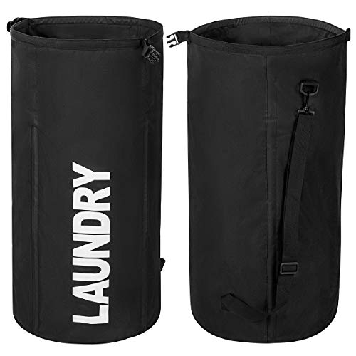 WOWLIVE Extra Large Foldable Laundry Hamper Durable Laundry Basket Collapsible Laundry Bag Backpack Dirty Clothes Hamper Standing Waterproof Hamper for Laundry (Black)