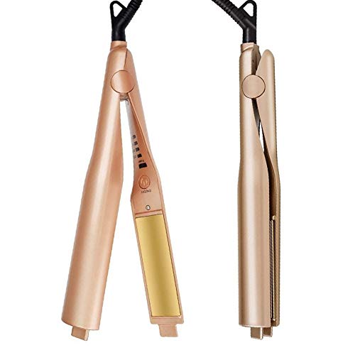 Professional Curling Straightening Iron 2 in 1 Hair Straightener and Curler in one Dual Voltage Flat Irons for All Hair Types with 3D Concave and Convex Titanium-Plated Golden