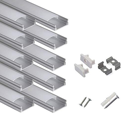 hunhun 10-Pack 3.3ft/1Meter U Shape LED Aluminum Channel System with Milky Cover, End Caps and Mounting Clips, Aluminum Profile for LED Strip Light Installations, Very Easy Installation