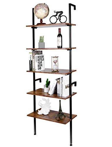 amzdeal Industrial Ladder Shelf, 5-Tier Bookshelf, Plant Stand,Rack Storage Shelves,Display Shelf,Stable Metal Frame,for Bathroom, Kitchen, Living Room,Balcony,Bedroom,Office