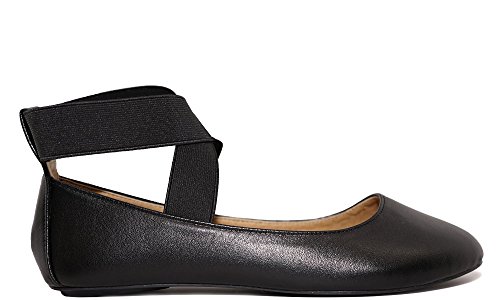 Charles Albert Dana Women's Ballerina Flats with Elastic Crossing Straps Black