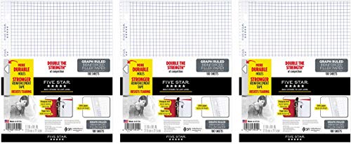 Five Star Loose Leaf Paper, 3 Hole Punched, Reinforced Filler Paper, Graph Ruled, 11 x 8-1/2 inches, 100 Sheets/Pack, 3 Pack (38034)