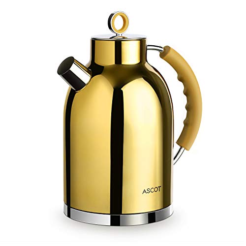 Electric Kettle, ASCOT Stainless Steel Electric Tea Kettle, 1.7QT, 1500W, BPA-Free, Cordless, Automatic Shutoff, Fast Boiling Water Heater - Gold