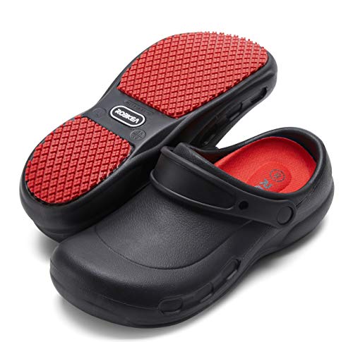 Professional Slip Resistant Clogs | Oil Resistant Waterproof | Safety Work for Crews Non Slip for Chef Nurse Shoes | Garden Shoe Indoor and Outdoor Slippers for Kitchen Office Seaside Black