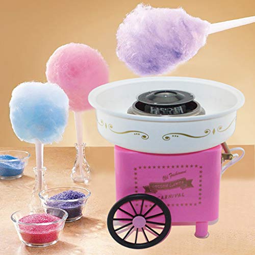 WooCo Home Use Mini Countertop Cotton Candy Maker and Electric Candy Floss Maker Nostalgia Cotton Candy Maker for Kids- Children Pink/Blue/Red Trolley Creative Gift Halloween Candy Machine Kit