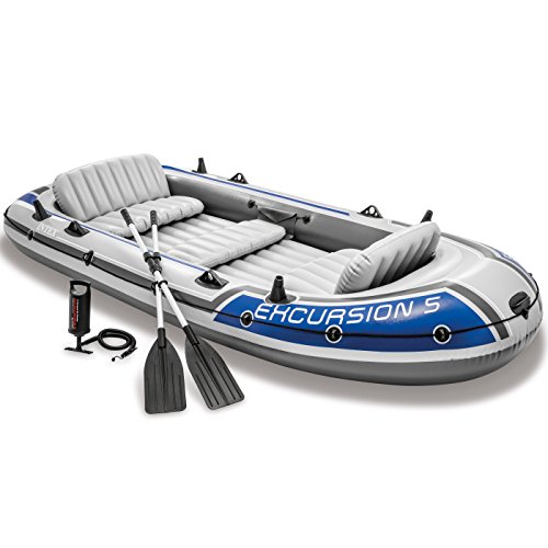 Intex Excursion 5, 5-Person Inflatable Boat Set with Aluminum Oars and High Output Air-Pump (Latest Model)