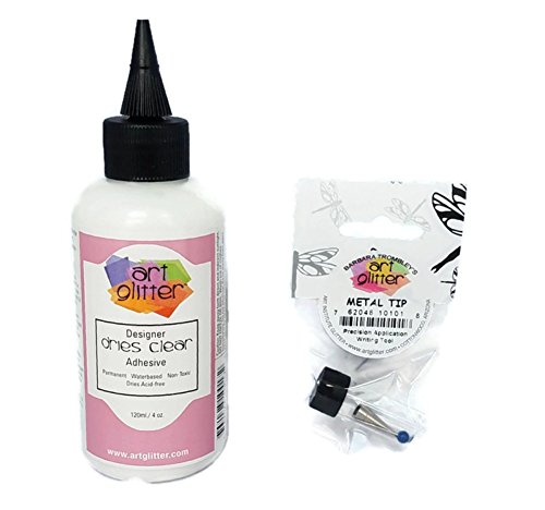 Art Glitter Glue Designer Dries Clear Adhesive 4 oz with Ultra Fine Metal Tip