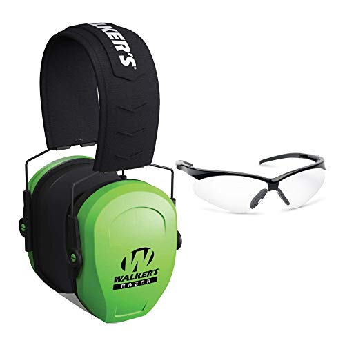 Walkers Razor Slim Passive Ear Muff and Eye Protection Bundle (Hi Viz Green) (2 Items)