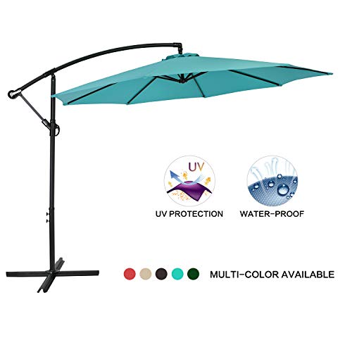 AMTALL 10ft Patio Offset Umbrella Cantilever Umbrella Outdoor Hanging Market Umbrella with Crank & Cross Bases-(Sky Blue)