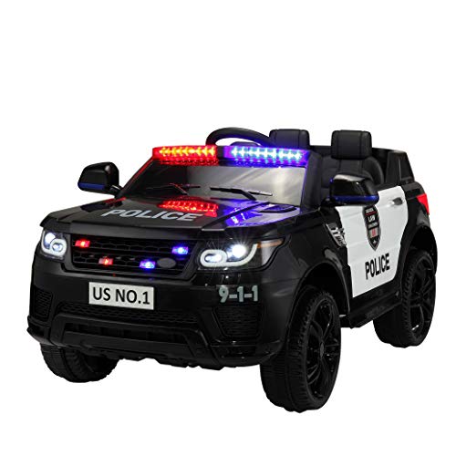TOBBI 12V Kids Ride On Toys Police Car Electric with Remote Control, Real Megaphone Siren Flashing Light Horn, Black …