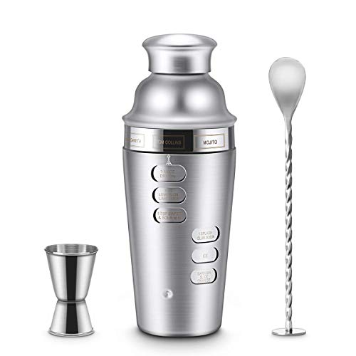 Cocktail Shaker Set Blusmart Cocktail Shaker sets Bar Set Kit Martini Set with Recipe Guide Rotation Stainless Steel Tool Accessories Built-in Bartender Strainer & Measuring Jigge (24oz)