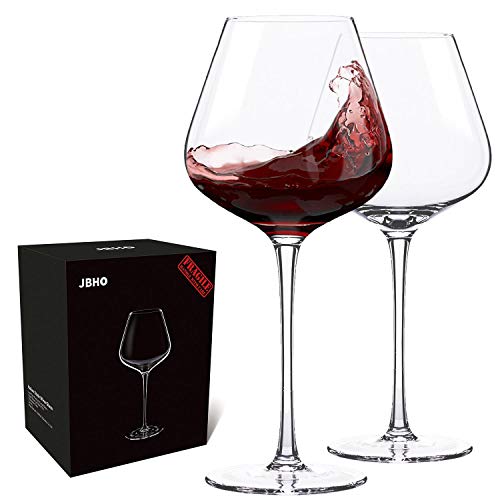 Hand Blown Italian Style Crystal Burgundy Wine Glasses - Lead-Free Premium Crystal Clear Glass - Set of 2-21 Ounce - Gift-Box for any Occasion