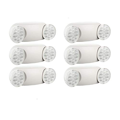 EXITLUX 6 Pack LED Emergency Light Exit Sign Light Fixtures Combo-Ultra Bright 2 Round LED Heads-Hardwired Red LED Combo Exit Sign Emergency Lighted-Emergency LED Light Combo