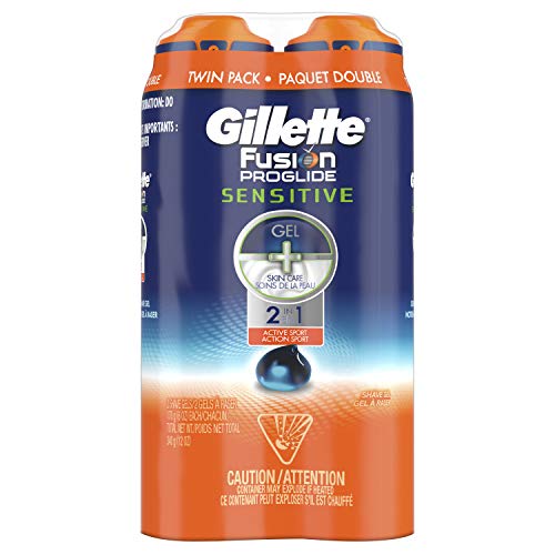 Gillette Fusion ProGlide 2 in 1 Shave Gel, Sensitive, Twin Pack 12 Ounce