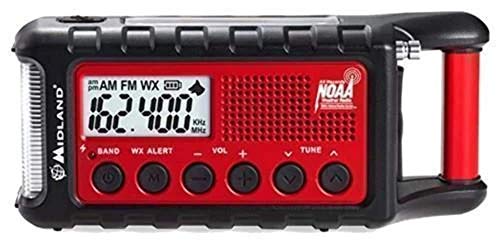 Midland - ER310, Emergency Crank Weather AM/FM Radio - Multiple Power Sources, SOS Emergency Flashlight, Ultrasonic Dog Whistle, NOAA Weather Scan + Alert (Red/Black)