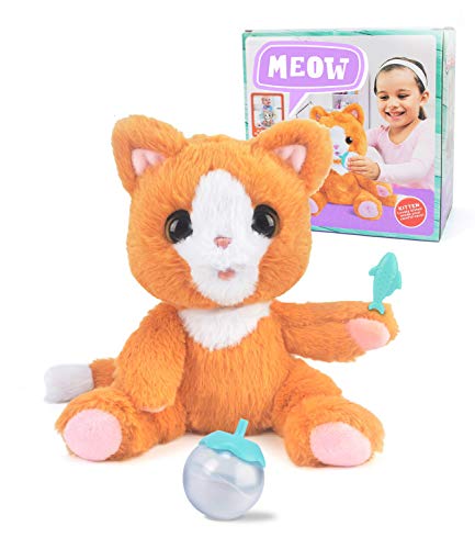 Cat Kitty Stuffed Animal Plush Toy for Kids, Interactive Stuffed Kittens Plush Toy Kitten Cat Pet Cat Toy with Feeding Function and Meow Sounds, Great Gift for Girls, Boys, Child, Kids, Toddler