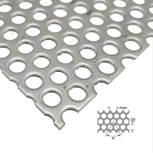 304 Stainless Steel Perforated Sheet Perforated Metal Sheet Steel-Stainless Industrial Metal Sheets 16 GA (.060) - 1/8 Holes on 3/16 Centers 11.8'x11.8'