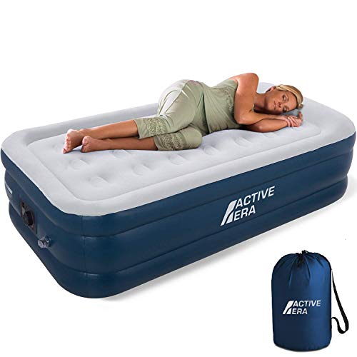 Active Era Premium Twin Air Mattress (Single) with Built-in Pump and Raised Pillow - Elevated Inflatable Airbed 75' x 39' x 18' - Puncture Resistant Airbed with Waterproof Flocked Top