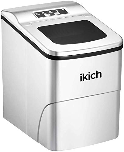 IKICH Portable Ice Maker Machine for Countertop, Ice Cubes Ready in 6 Mins, Make 26 lbs Ice in 24 Hrs with LED Display Perfect for Parties Mixed Drinks, Electric Ice Maker 2L with Ice Scoop and Basket