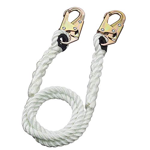 Peakworks Fall Protection Restraint Lanyard with Rope and 2 Snap Hooks, 6 ft. Length, White, V8151006