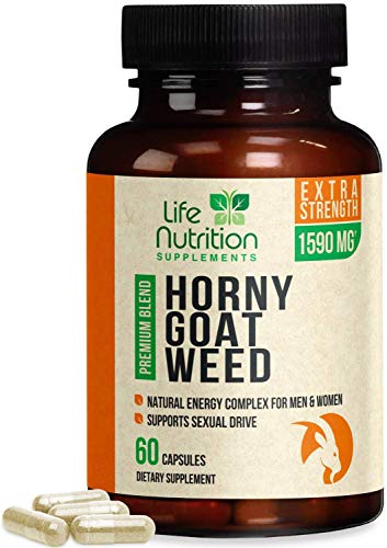 Horny Goat Weed Extra Strength 1590mg for Men & Women, Natural Energy, Desire & Stamina with Maca, Tribulus, L-Arginine, Ginseng & Tongkat Ali, Made in USA - 60 Capsules