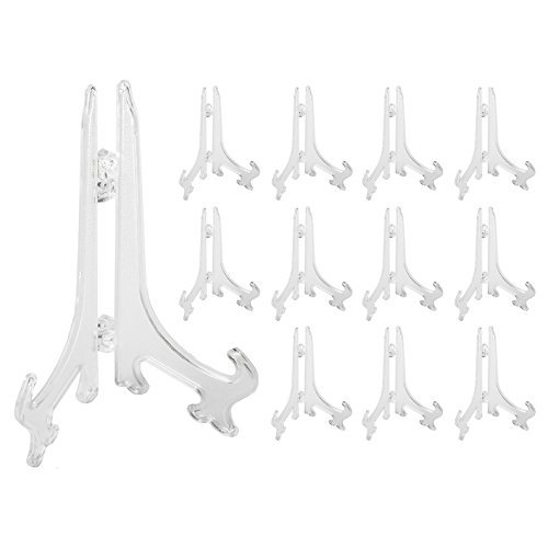 Super Z Outlet 5' Clear Plastic Easels or Stand/Plate Holders to Display Pictures or Other Items at Weddings, Home Decoration, Birthdays, Tables (12)
