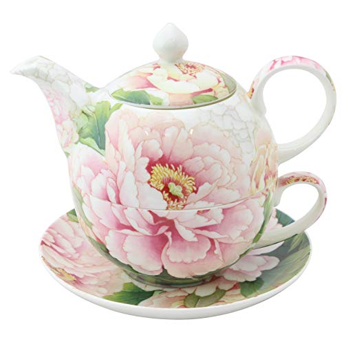 Grace Teaware Porcelain 4-Piece Tea For One (Golden Empire Pink Peony)