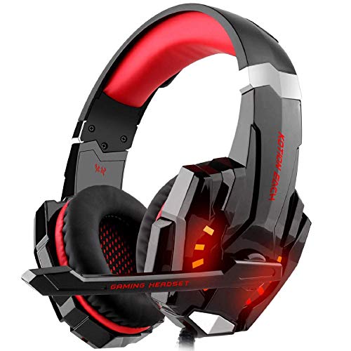 GALOPAR Gaming Headset Compatible for PC, PS4, Xbox One Controller, Headset with Noise Canceling Mic & LED Light, Bass Surround, Soft Memory Earmuffs for Laptop Mac Nintendo PS3