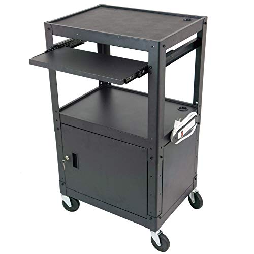 Steel Frame AV Cabinet for Classrooms and Offices - Audio Visual Cart with Wheels for Printer, Projector, TV, Laptop - Mobile Rolling Cart with Power Outlets and Adjustable Shelf